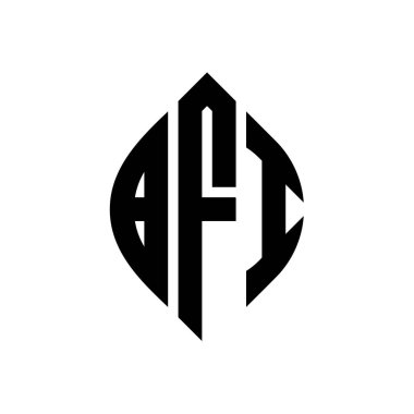 Çember ve elips şekilli BFI daire harf logosu tasarımı. Tipografik tarzda BFI elips harfleri. Üç baş harf daire şeklinde bir logo oluşturuyor. BFI Çemberi Amblemi Soyut Monogram Harf İşaretleyici Vektörü.