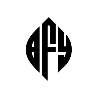 Çember ve elips şekilli BFY daire harf logosu tasarımı. Tipografik biçimli BFY elips harfleri. Üç baş harf daire şeklinde bir logo oluşturuyor. BFY Çember Amblemi Soyut Monogram Harf İşaretleyici Vektörü.