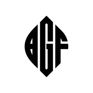 Çember ve elips şekilli BGF daire harf logosu tasarımı. Tipografik biçimli BGF elips harfleri. Üç baş harf daire şeklinde bir logo oluşturuyor. BGF Çember Amblemi Soyut Monogram Harf İşaretleyici Vektörü.