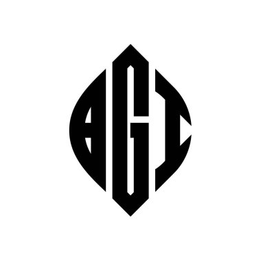 Çember ve elips şekilli BGI daire harf logosu tasarımı. Tipografik tarzda BGI elips harfleri. Üç baş harf daire şeklinde bir logo oluşturuyor. BGI Çember Amblemi Soyut Monogram Harf İşaretleyici Vektörü.