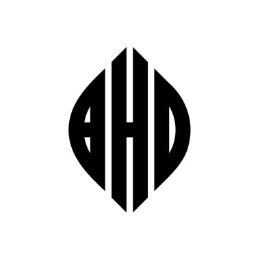 Çember ve elips şekilli BHD daire harf logosu tasarımı. Tipografik biçimli BHD elips harfleri. Üç baş harf daire şeklinde bir logo oluşturuyor. BHD Çember Amblemi Soyut Monogram Harf İşaretleyici Vektörü.