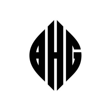 Çember ve elips şekilli BHG daire harf logosu tasarımı. Tipografik biçimli BHG elips harfleri. Üç baş harf daire şeklinde bir logo oluşturuyor. BHG Çember Amblemi Soyut Monogram Harf İşaretleyici Vektörü.