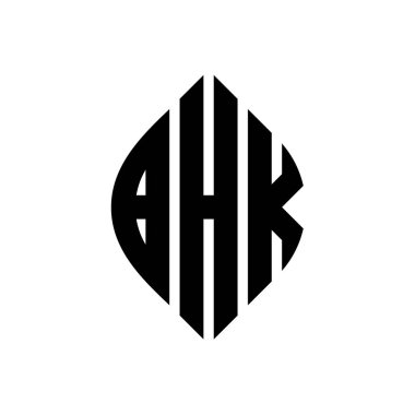 Çember ve elips şekilli BHK daire harf logosu tasarımı. Tipografik biçimli BHK elips harfleri. Üç baş harf daire şeklinde bir logo oluşturuyor. BHK Çember Amblemi Soyut Monogram Harf İşaretleyici Vektörü.