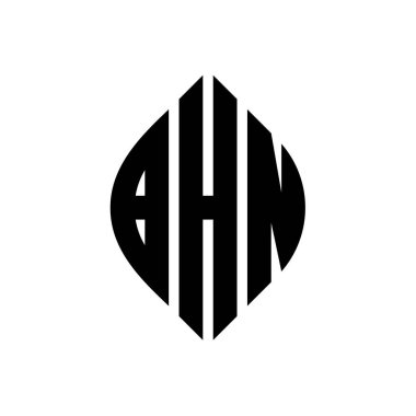 Çember ve elips şekilli BHN daire harf logosu tasarımı. Tipografik biçimli BHN elips harfleri. Üç baş harf daire şeklinde bir logo oluşturuyor. BHN Çember Amblemi Soyut Monogram Harf İşaretleyici Vektörü.