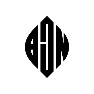 Çember ve elips şekilli BJN daire harf logosu tasarımı. Tipografik biçimli BJN elips harfleri. Üç baş harf daire şeklinde bir logo oluşturuyor. BJN Çember Amblemi Soyut Monogram Harf İşaretleyici Vektörü.