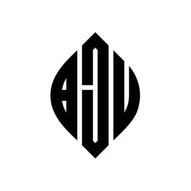 Çember ve elips şekilli BJU daire harf logosu tasarımı. Tipografik biçimli BJU elips harfleri. Üç baş harf daire şeklinde bir logo oluşturuyor. BJU Çember Amblemi Soyut Monogram Harf İşaretleyici Vektörü.