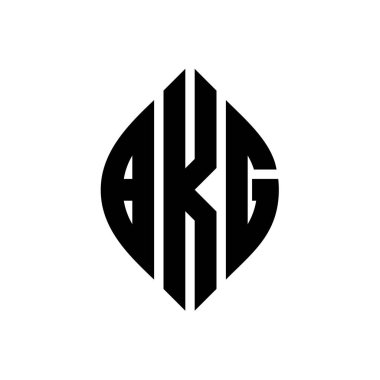 Çember ve elips şekilli BKG daire harf logosu tasarımı. Tipografik biçimli BKG elips harfleri. Üç baş harf daire şeklinde bir logo oluşturuyor. BKG Çember Amblemi Soyut Monogram Harf İşaretleyici Vektörü.