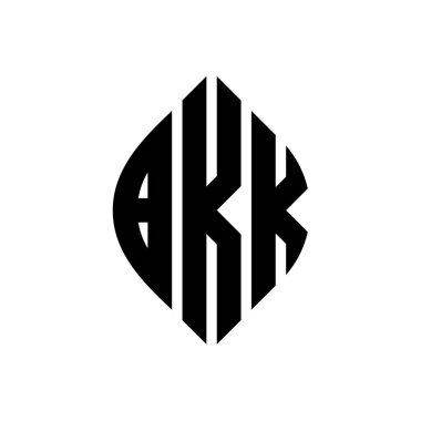 Çember ve elips şekilli BKK daire harf logosu tasarımı. Tipografik şekilli BKK elips harfleri. Üç baş harf daire şeklinde bir logo oluşturuyor. BKK Çemberi Amblemi Soyut Monogram Harf İşaretleme Vektörü.