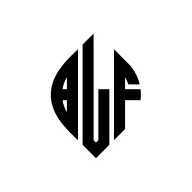 Çember ve elips şekilli BLF daire harf logosu tasarımı. Tipografik biçimli BLF elips harfleri. Üç baş harf daire şeklinde bir logo oluşturuyor. BLF Çemberi Amblemi Soyut Monogram Harf İşaretleyici Vektörü.