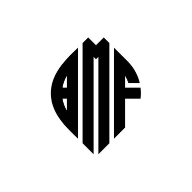 Çember ve elips şekilli BMF daire harf logosu tasarımı. BMF elips harfleri tipografik tarzda. Üç baş harf daire şeklinde bir logo oluşturuyor. BMF Çember Amblemi Soyut Monogram Harf İşaretleme Vektörü.