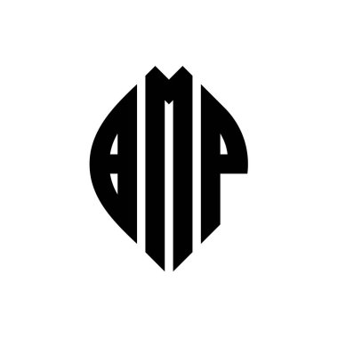 Çember ve elips şekilli BMP daire harf logosu tasarımı. BMP elips harfleri tipografik tarzda. Üç baş harf daire şeklinde bir logo oluşturuyor. BMP Çember Amblemi Soyut Monogram Harf İşaretleme Vektörü.
