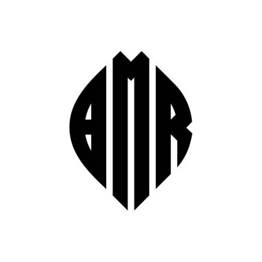 Çember ve elips şekilli BMR daire harf logosu tasarımı. BMR elips harfleri tipografik tarzda. Üç baş harf daire şeklinde bir logo oluşturuyor. BMR Çember Amblemi Soyut Monogram Harf İşaretleme Vektörü.