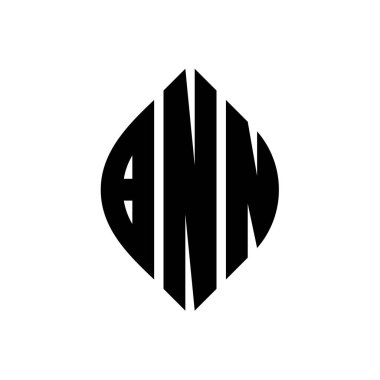 Çember ve elips şekilli BNN daire harf logosu tasarımı. Tipografik biçimli BNN elips harfleri. Üç baş harf daire şeklinde bir logo oluşturuyor. BNN Çemberi Amblemi Soyut Monogram Harf İşaretleyici Vektörü.
