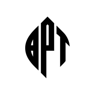 Çember ve elips şekilli BPT daire harf logosu tasarımı. Tipografik biçimli BPT elips harfleri. Üç baş harf daire şeklinde bir logo oluşturuyor. BPT Çember Amblemi Soyut Monogram Harf İşaretleyici Vektörü.