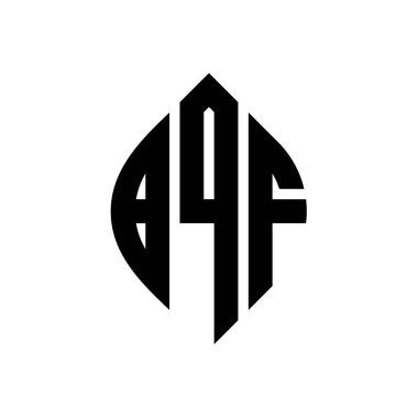 Çember ve elips şekilli BQF daire harf logosu tasarımı. Tipografik biçimli BQF elips harfleri. Üç baş harf daire şeklinde bir logo oluşturuyor. BQF Çember Amblemi Soyut Monogram Harf İşaretleyici Vektörü.