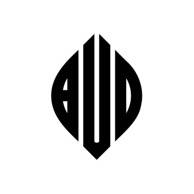 Çember ve elips şekilli BUD daire harf logosu tasarımı. Typographic tarzında BUD elips harfleri. Üç baş harf daire şeklinde bir logo oluşturuyor. BUD Çember Amblemi Soyut Monogram Harf İşaretleme Vektörü.
