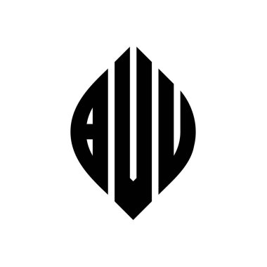 Çember ve elips şekilli BVU daire harf logosu tasarımı. Tipografik biçimli BVU elips harfleri. Üç baş harf daire şeklinde bir logo oluşturuyor. BVU Çember Amblemi Soyut Monogram Harf İşaretleyici Vektörü.