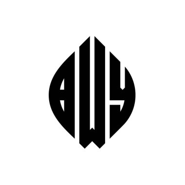 Çember ve elips şekilli BWY daire harf logosu tasarımı. Tipografik biçimli BWY elips harfleri. Üç baş harf daire şeklinde bir logo oluşturuyor. BWY Çember Amblemi Soyut Monogram Harf İşaretleyici Vektörü.