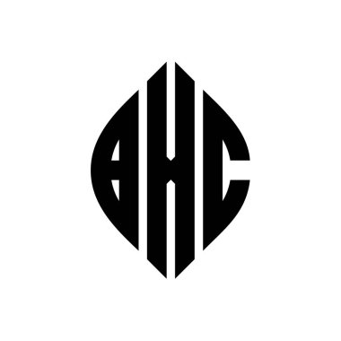 Çember ve elips şekilli BXC daire harf logosu tasarımı. Tipografik biçimli BXC elips harfleri. Üç baş harf daire şeklinde bir logo oluşturuyor. BXC Çember Amblemi Soyut Monogram Harf İşaretleyici Vektörü.