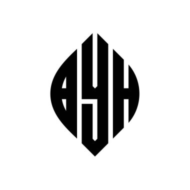 Çember ve elips şekilli BYH daire harf logosu tasarımı. Tipografik biçimli BYH elips harfleri. Üç baş harf daire şeklinde bir logo oluşturuyor. BYH Çember Amblemi Soyut Monogram Harf İşaretleme Vektörü.