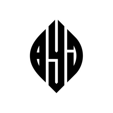 Çember ve elips şekilli BYJ daire harf logosu tasarımı. Tipografik tarzda BYJ elips harfleri. Üç baş harf daire şeklinde bir logo oluşturuyor. BYJ Çember Amblemi Soyut Monogram Harf İşaretleyici Vektörü.