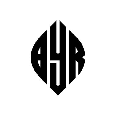 Çember ve elips şekilli BYR daire harf logosu tasarımı. Tipografik tarzda BYR elips harfleri. Üç baş harf daire şeklinde bir logo oluşturuyor. BYR Çember Amblemi Soyut Monogram Harf İşaretleyici Vektörü.