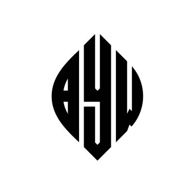 Çember ve elips şekilli BYW daire harf logosu tasarımı. Typographic tarzında elips harfler. Üç baş harf daire şeklinde bir logo oluşturuyor. BYW Çember Amblemi Soyut Monogram Harf İşaretleyici Vektörü.