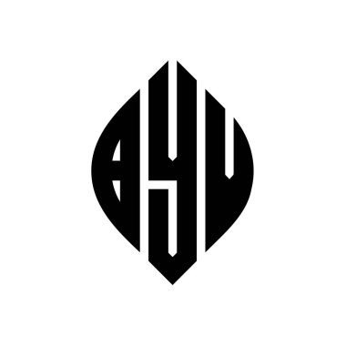 Daire ve elips şekilli BYV daire harf logosu tasarımı. Tipografik biçimli BYV elips harfleri. Üç baş harf daire şeklinde bir logo oluşturuyor. BYV Çember Amblemi Soyut Monogram Harf İşaretleyici Vektörü.