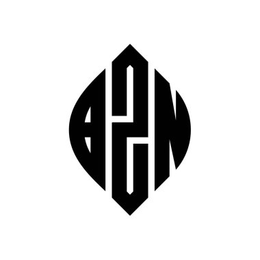Çember ve elips şekilli BZN daire harf logosu tasarımı. Tipografik biçimli BZN elips harfleri. Üç baş harf daire şeklinde bir logo oluşturuyor. BZN Çember Amblemi Soyut Monogram Harf İşaretleyici Vektörü.