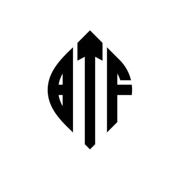 Çember Elips Şekilli Btf Daire Harf Logosu Tasarımı Tipografik Biçimli — Stok Vektör