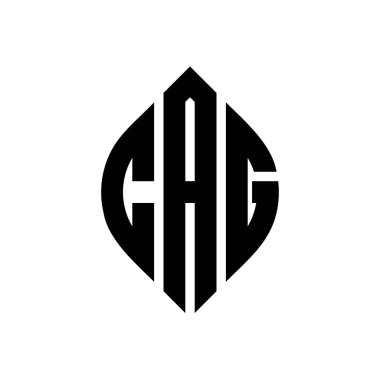 Çember ve elips şekilli CAG daire harf logosu tasarımı. Tipografik biçimli CAG elips harfleri. Üç baş harf daire şeklinde bir logo oluşturuyor. CAG Çemberi Amblemi Soyut Monogram Harf İşaretleyici Vektörü.