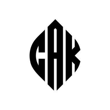 Çember ve elips şekilli CAK daire harf logosu tasarımı. Tipografik biçimli CAK elips harfleri. Üç baş harf daire şeklinde bir logo oluşturuyor. CAK Çemberi Amblemi Soyut Monogram Harf İşaretleme Vektörü.