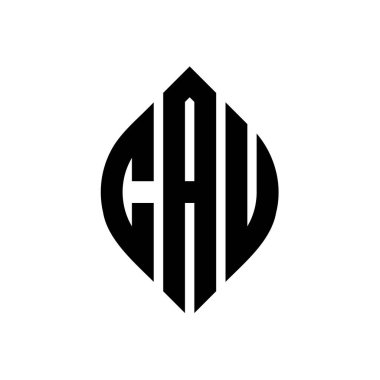CAU daire harf logosu dizaynı. Çember ve elips şeklinde. CAU elips harfleri tipografik tarzda. Üç baş harf daire şeklinde bir logo oluşturuyor. CAU Çember Amblemi Soyut Monogram Harf İşaretleyici Vektörü.
