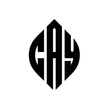Çember ve elips şekilli CAY daire harf logosu tasarımı. Tipografik biçimli CAY elips harfleri. Üç baş harf daire şeklinde bir logo oluşturuyor. CAY Çember Amblemi Soyut Monogram Harf İşaretleyici Vektörü.