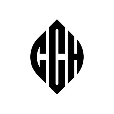 Çember ve elips şekilli CCH daire harf logosu tasarımı. Tipografik şekilli elips harfleri. Üç baş harf daire şeklinde bir logo oluşturuyor. CCH Çemberi Amblemi Soyut Monogram Harf Vektörü.