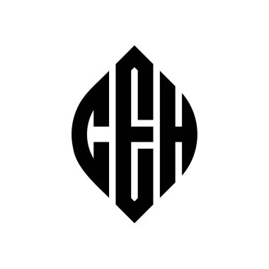 Çember ve elips şekilli CEH daire harf logosu tasarımı. Tipografik biçimli CEH elips harfleri. Üç baş harf daire şeklinde bir logo oluşturuyor. CEH Çemberi Amblemi Soyut Monogram Harf İşaretleme Vektörü.