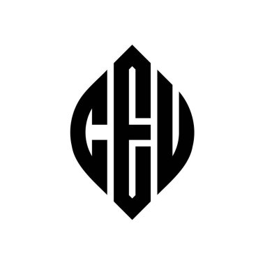 Çember ve elips şekilli CEU yuvarlak harf logosu tasarımı. CEU elips harfleri tipografik tarzda. Üç baş harf daire şeklinde bir logo oluşturuyor. CEU Çember Amblemi Soyut Monogram Harf İşaretleme Vektörü.