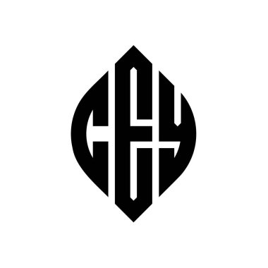 Çember ve elips şekilli CEY daire harf logosu tasarımı. CEY elips harfleri tipografik tarzda. Üç baş harf daire şeklinde bir logo oluşturuyor. CEY Çemberi Amblemi Soyut Monogram Harf İşaretleme Vektörü.
