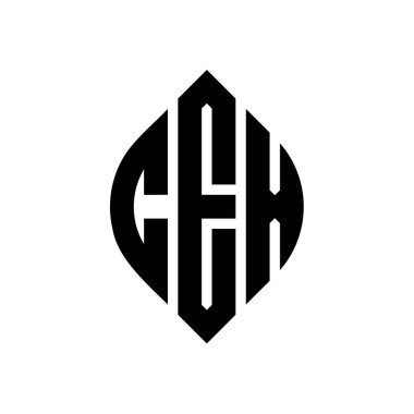 Çember ve elips şekilli CEX daire harf logosu tasarımı. CEX elips harfleri tipografik tarzda. Üç baş harf daire şeklinde bir logo oluşturuyor. CEX Çember Amblemi Soyut Monogram Harf İşaretleyici Vektörü.