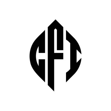Çember ve elips şekilli CFI daire harf logosu tasarımı. Tipografik şekilli CFI elips harfleri. Üç baş harf daire şeklinde bir logo oluşturuyor. CFI Çember Amblemi Soyut Monogram Harf İşaretleyici Vektörü.