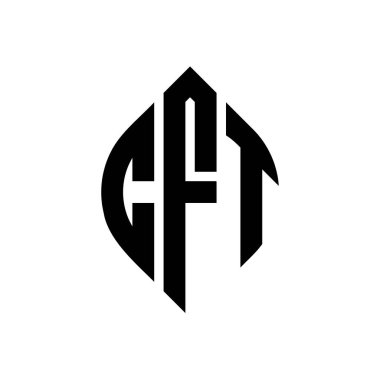 Çember ve elips şekilli CFT daire harf logosu tasarımı. Tipografik biçimli CFT elips harfleri. Üç baş harf daire şeklinde bir logo oluşturuyor. CFT Çember Amblemi Soyut Monogram Harf İşaretleyici Vektörü.