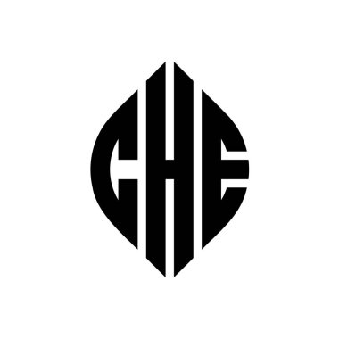 Çember ve elips şekilli CHE daire harf logosu tasarımı. Tipografik tarzda CHE elips harfleri. Üç baş harf daire şeklinde bir logo oluşturuyor. CHE Çember Amblemi Soyut Monogram Harf İşaretleme Vektörü.