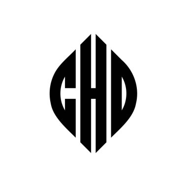 Çember ve elips şekilli CHO daire harf logosu tasarımı. Tipografik şekilli CHO elips harfleri. Üç baş harf daire şeklinde bir logo oluşturuyor. CHO Çemberi Amblemi Soyut Monogram Harf İşaretleme Vektörü.