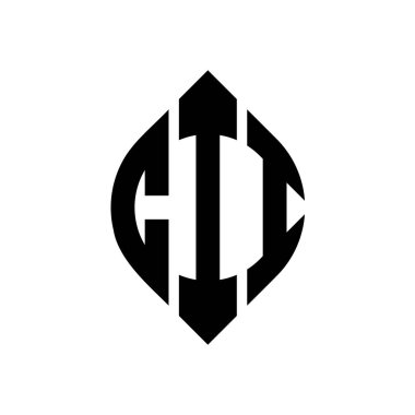 Çember ve elips şekilli CII daire harf logosu tasarımı. Tipografik şekilli elips harfler. Üç baş harf daire şeklinde bir logo oluşturuyor. CII Çember Amblemi Soyut Monogram Harf İşaretleyici Vektörü.