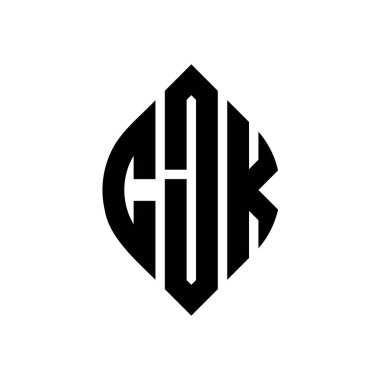Çember ve elips şekilli CJK daire harf logosu tasarımı. Tipografik biçimli CJK elips harfleri. Üç baş harf daire şeklinde bir logo oluşturuyor. CJK Çember Amblemi Soyut Monogram Harf İşaretleyici Vektörü.