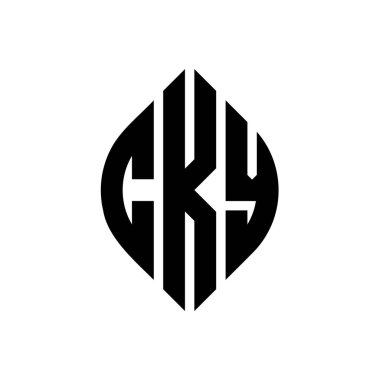 Çember ve elips şekilli CKY daire harf logosu tasarımı. Tipografik biçimli CKY elips harfleri. Üç baş harf daire şeklinde bir logo oluşturuyor. CKY Çember Amblemi Soyut Monogram Harf İşaretleyici Vektörü.