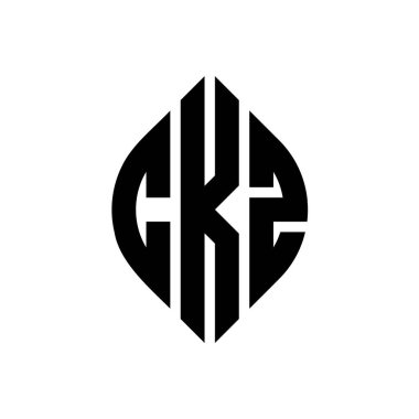 Çember ve elips şekilli CKZ daire harf logosu tasarımı. Tipografik biçimli CKZ elips harfleri. Üç baş harf daire şeklinde bir logo oluşturuyor. CKZ Çember Amblemi Soyut Monogram Harf İşaretleyici Vektörü.