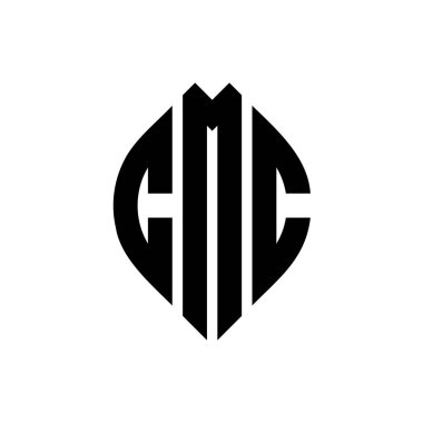 Çember ve elips şekilli CMC daire harf logosu tasarımı. Tipografik biçimli CMC elips harfleri. Üç baş harf daire şeklinde bir logo oluşturuyor. CMC Çember Amblemi Soyut Monogram Harf İşaretleyici Vektörü.