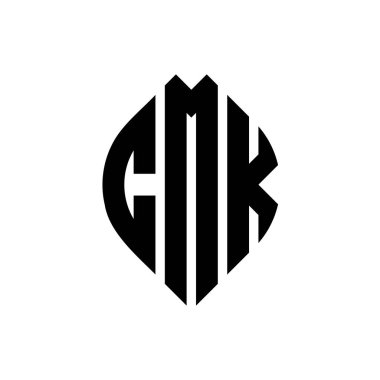 Çember ve elips şekilli CMK daire harf logosu tasarımı. Tipografik biçimli CMK elips harfleri. Üç baş harf daire şeklinde bir logo oluşturuyor. CMK Çember Amblemi Soyut Monogram Harf İşaretleyici Vektörü.