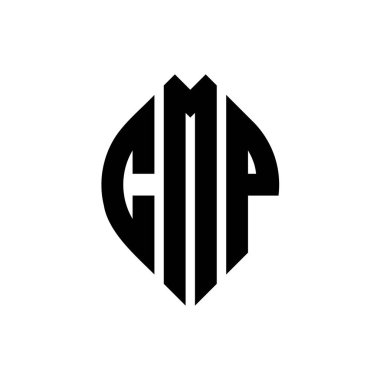 Çember ve elips şekilli CMP daire harf logosu tasarımı. CMP elips harfleri tipografik tarzda. Üç baş harf daire şeklinde bir logo oluşturuyor. CMP Çemberi Amblemi Soyut Monogram Harf İşaretleyici Vektörü.